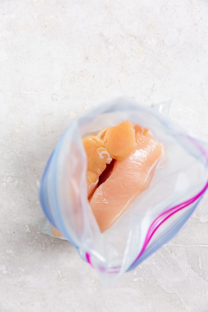 ziplock bag with chicken inside