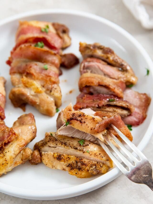 Air Fryer Bacon Wrapped Chicken Thighs