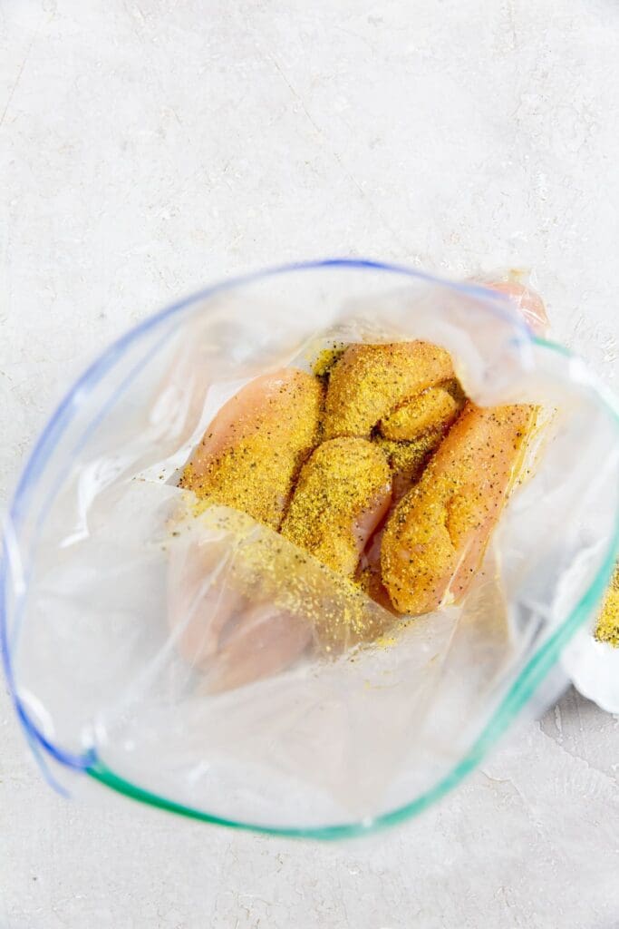 ziplock bag with chicken inside