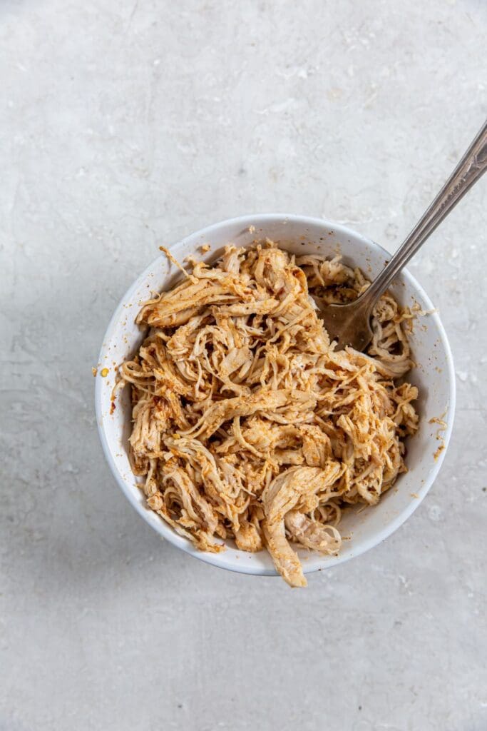 shredded chicken with taco seasoning tossed in it.