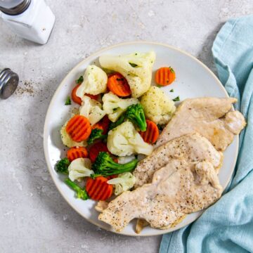 chicken breast and vegetables.