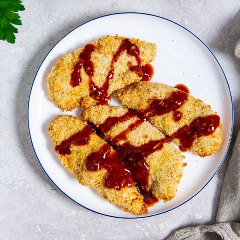 Chicken Dishes Katsu Chicken Strips with Sauce Drizzled On Top on a Plate