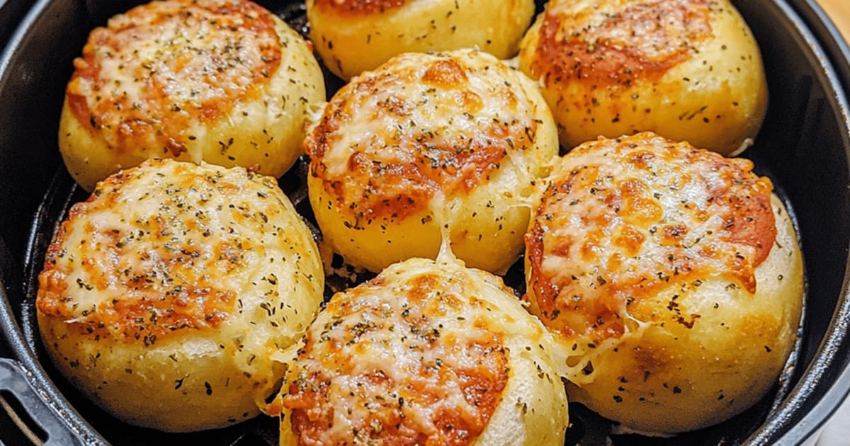 Air Fryer Recipes Close Up of Air Fryer Pizza Bombs 