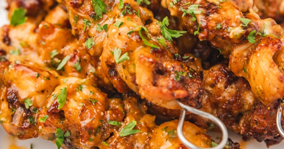 Air Fryer Recipes That’ll Make You Forget Your Stove Close Up of Skewers with Air Fryer Bang Bang Chicken