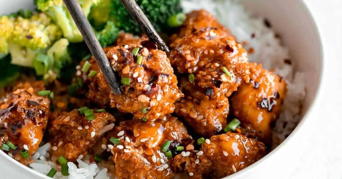 Air Fryer Recipes That’ll Make You Forget Your Stove a Bowl of Rice with Air Fryer Orange Chicken