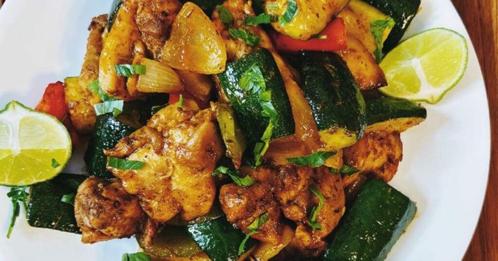 Air Fryer Recipes That’ll Make You Forget Your Stove Close Up of Zucchini Chicken Stir Fry in the Air Fryer