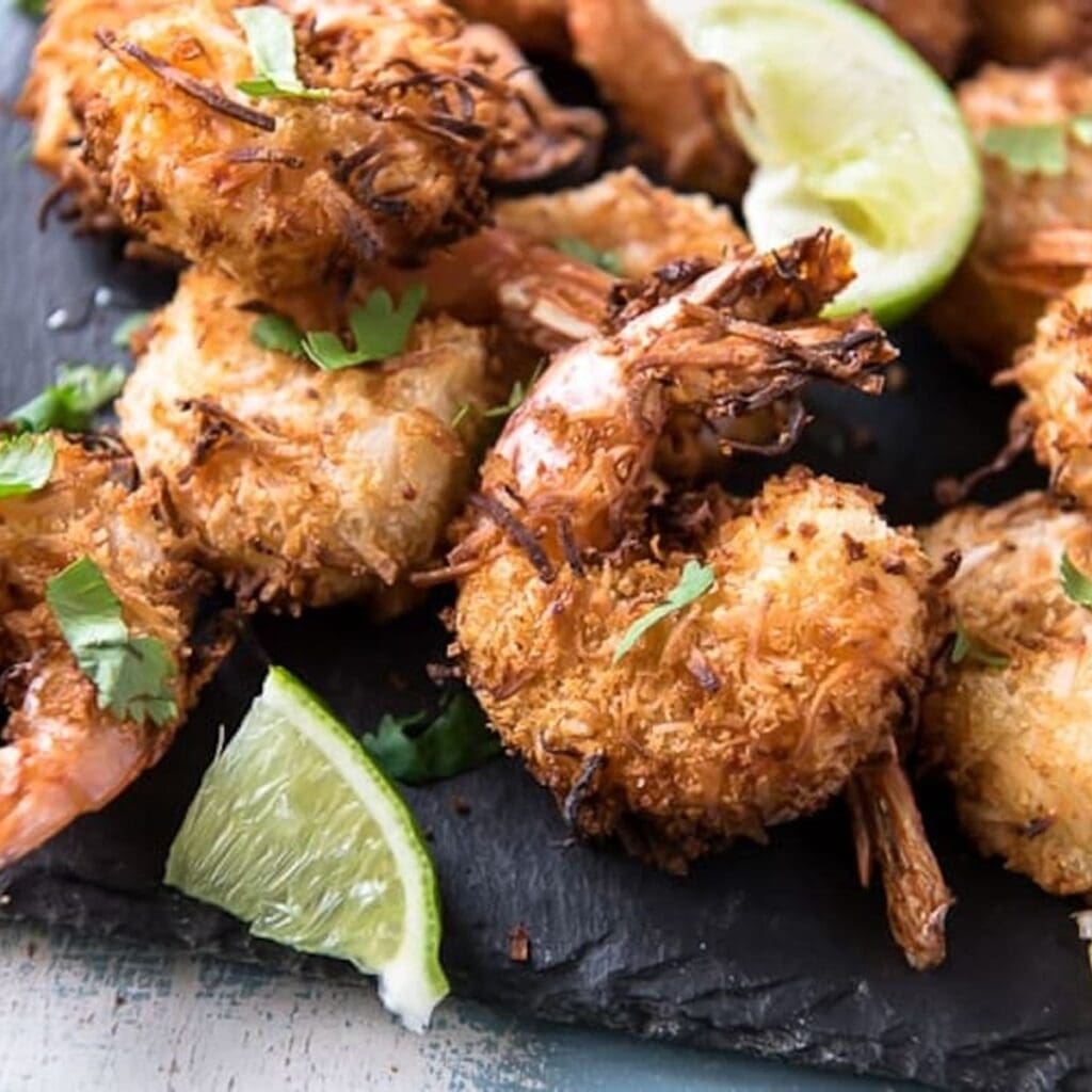 Air Fryer Recipes Close Up of Coconut Shrimp on a Plate