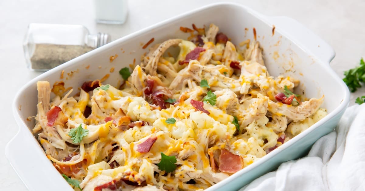 These 20 Chicken Recipes Are Everything You Need Right Now a Baking Dish of Keto Chicken Bacon Ranch Casserole