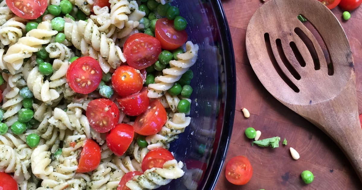 Mouthwatering Sides Close Up of a Bowl Filled with Perfect Pesto Pasta Salad Recipe