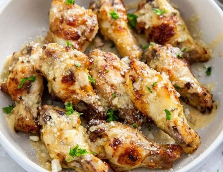 Air Fryer Chicken Recipes Garlic Parmesan Wings in a Bowl