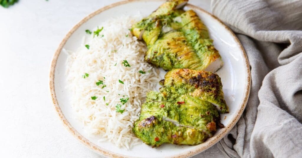 Delicious Air Fryer Recipes a Plate of Trader Joe's Pesto Chicken in the Air Fryer