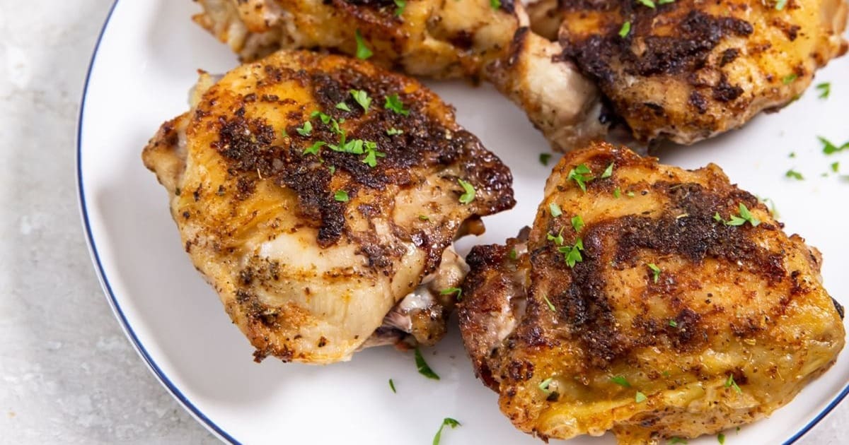 Recipes for Air Fryer Chicken Thighs Close Up of Air Fryer Blackened Chicken Thighs