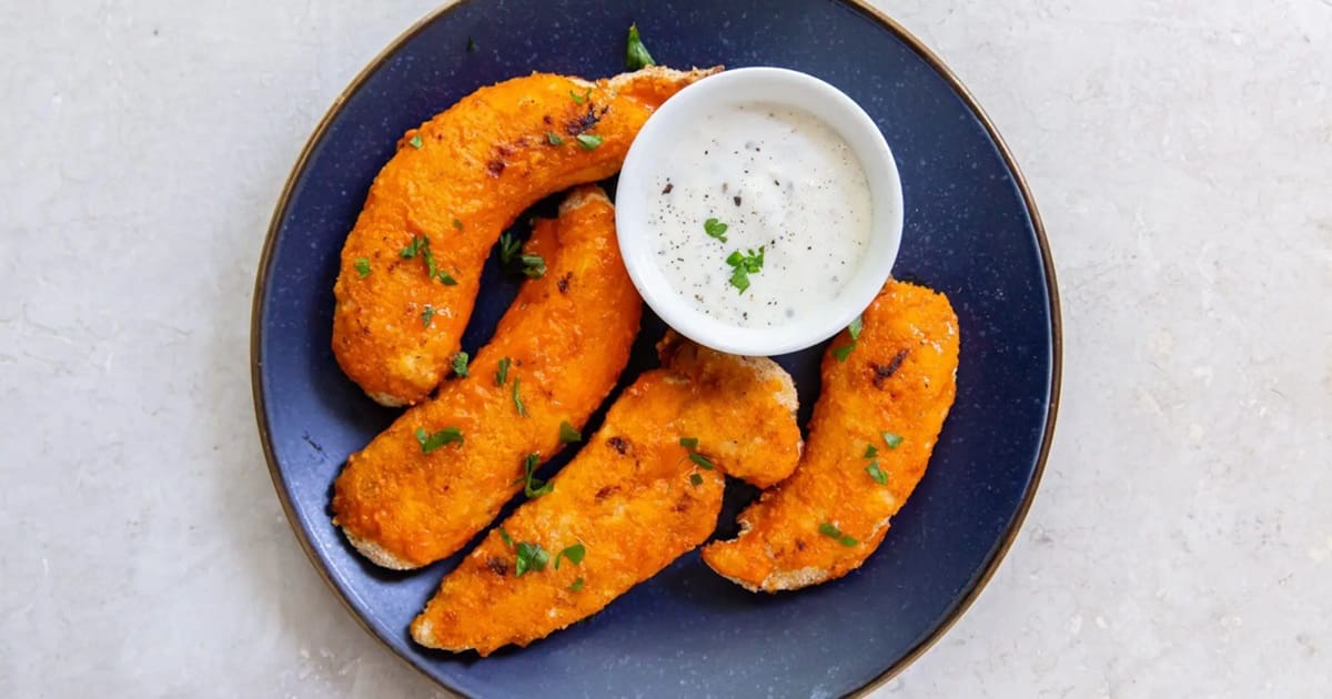 Crazy Delicious Air Fryer Buffalo Chicken Recipes a Plate of Easy Air Fryer Buffalo Chicken Tenders with a Small Ramekin of Ranch Dressing