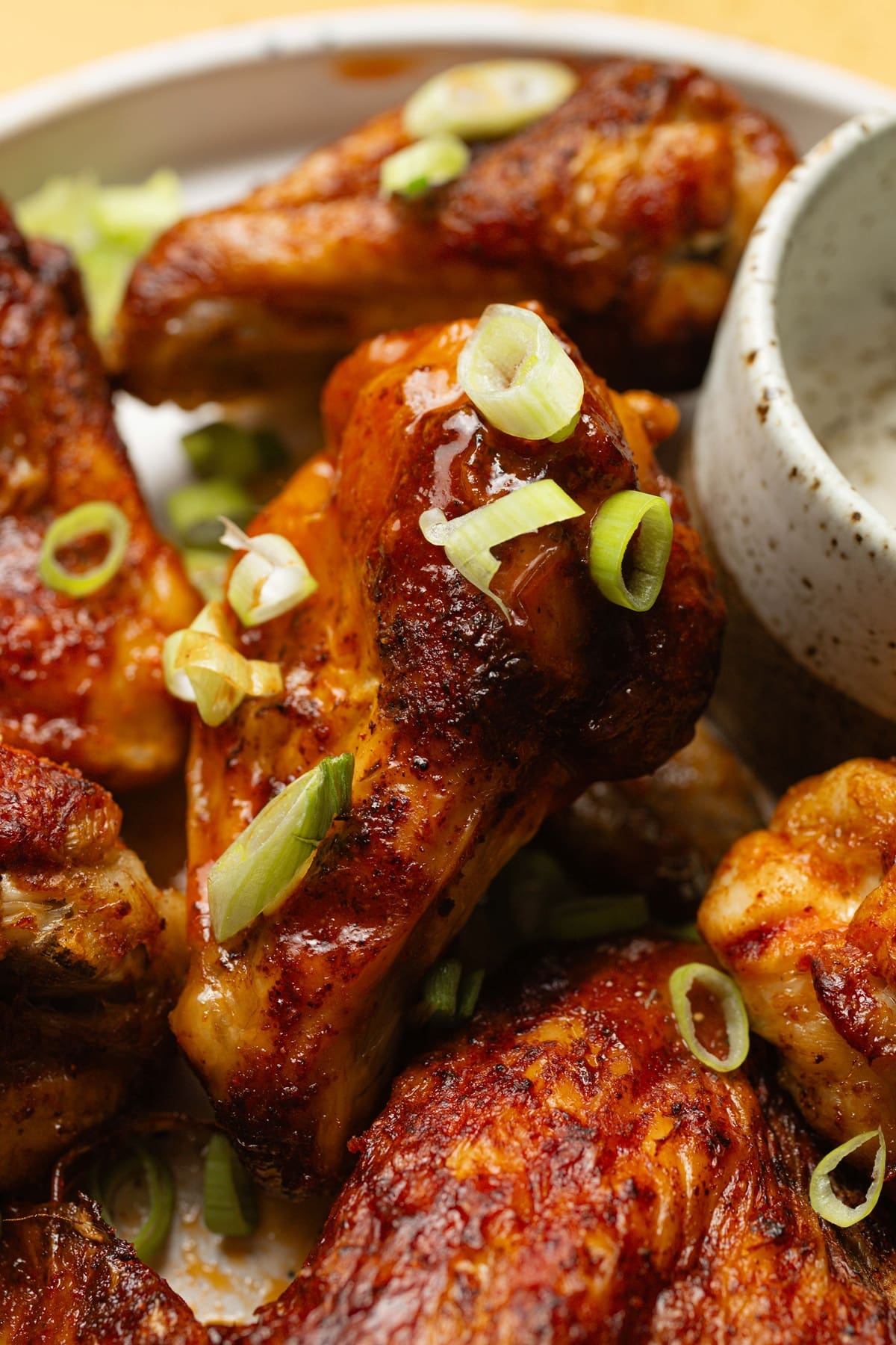 Easy Air Fryer Buffalo Wings Close Up of Wings on a Plate