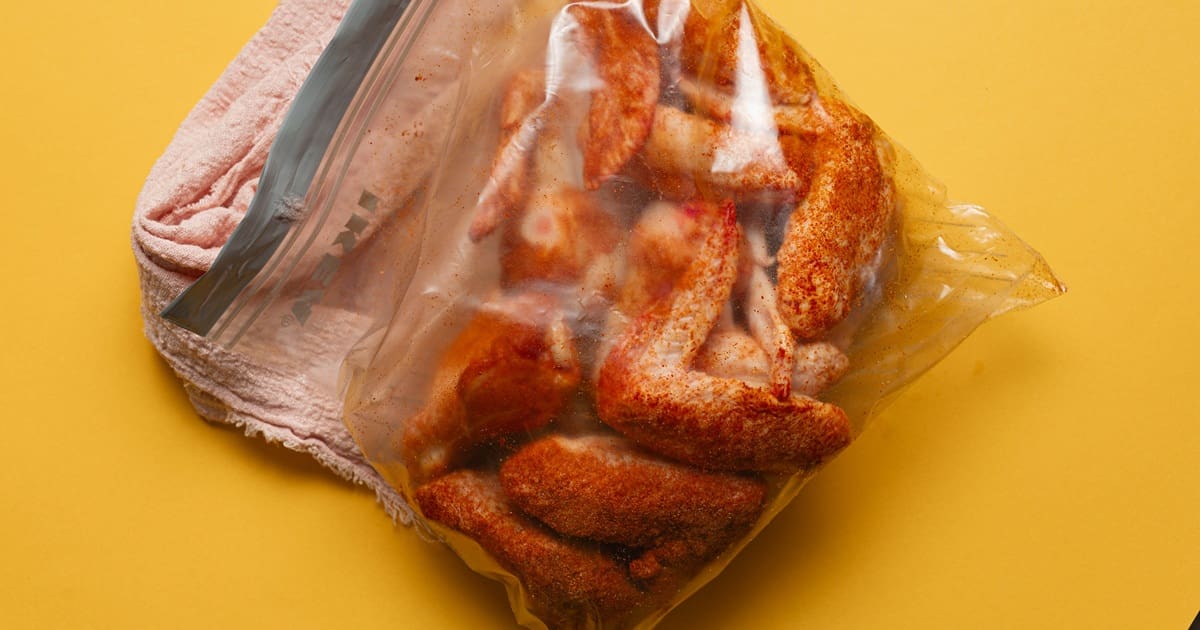 Easy Air Fryer Buffalo Wings Chicken Wings with Seasoning in a Ziplock Bag