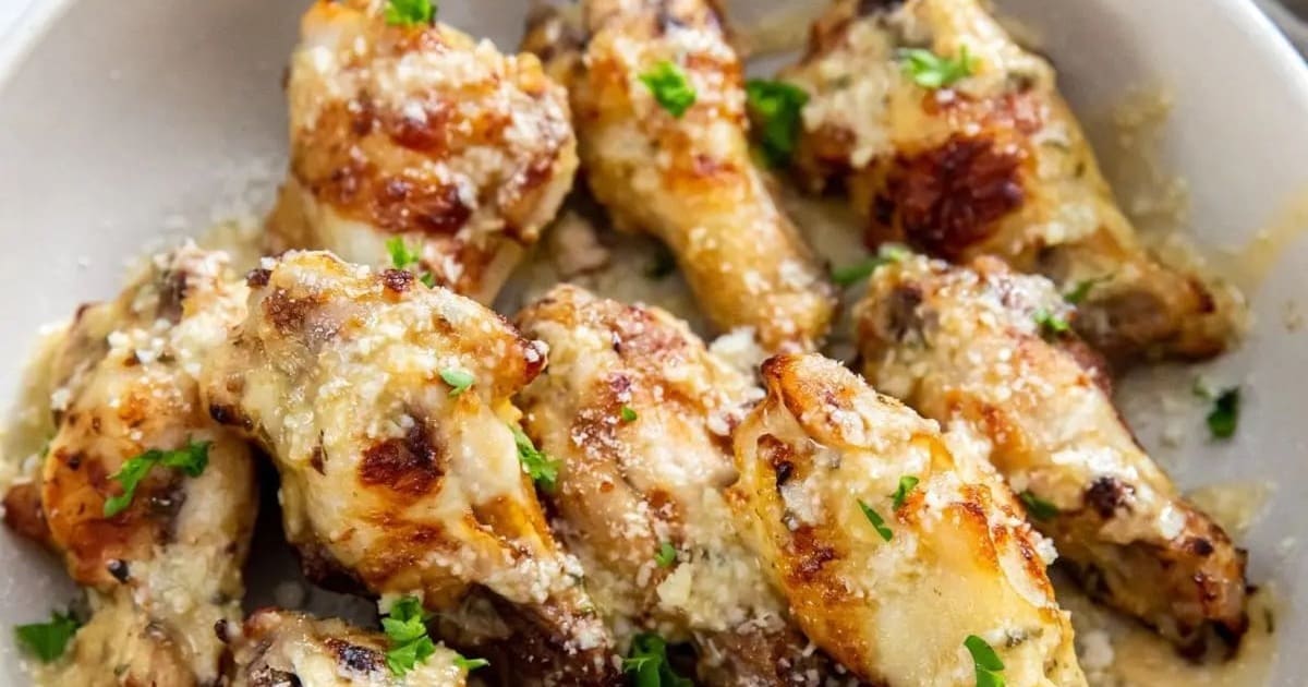 Easy Appetizers Close Up of Air Fryer Garlic Parm Wings