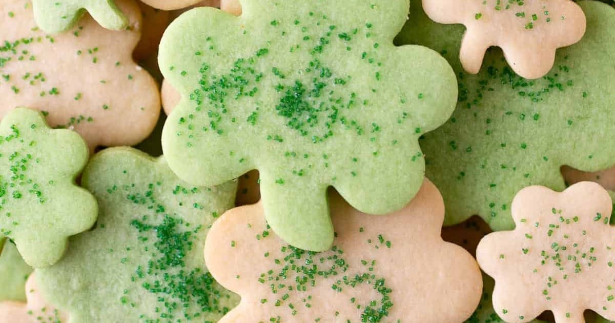 St. Patrick's Day Desserts for Kids Close Up of Sugar Cookies Plain and Green Shaped Like Clovers