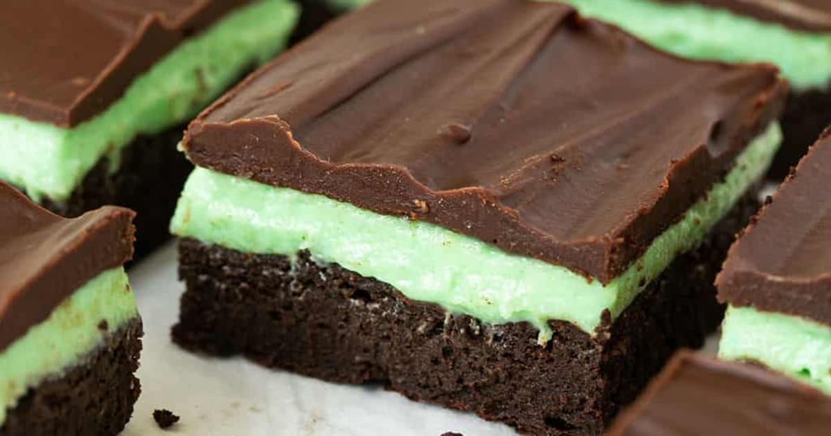 St. Patrick's Day Desserts for Kids Three Rows of Brownies with Green Filling