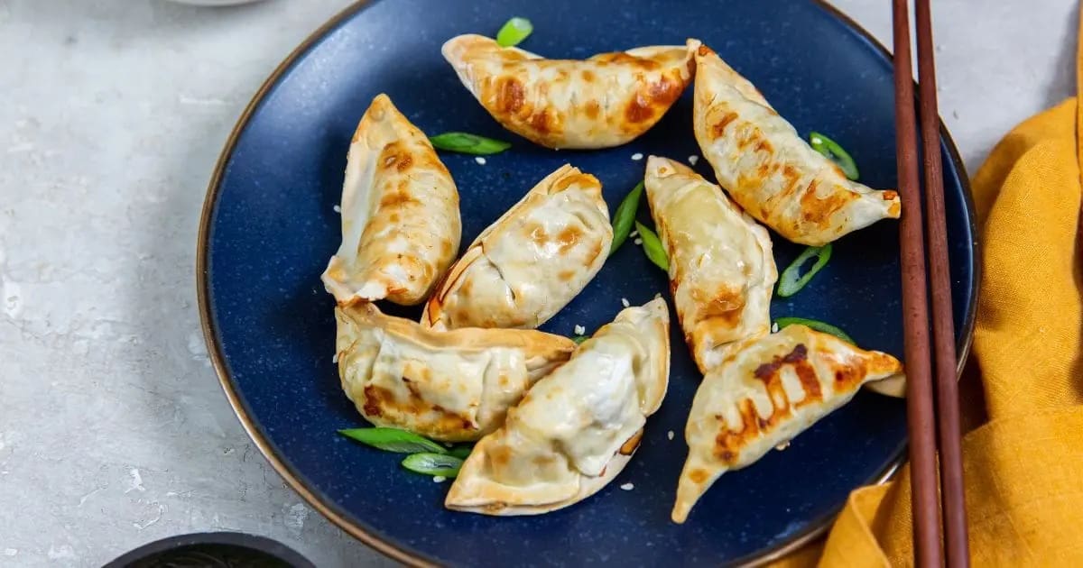 Super Bowl Air Fryer Snacks a Plate of Air Fryer Trader Joe’s Chicken Potstickers