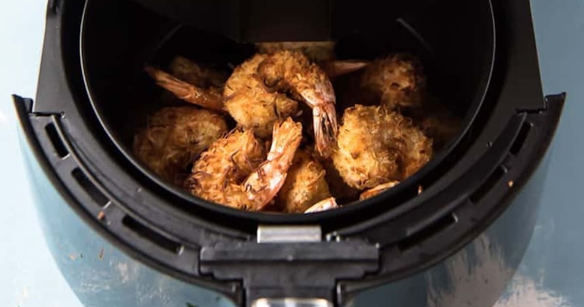 Air Fryer Recipes You Need Close Up of Shrimp in an Air Fryer Basket