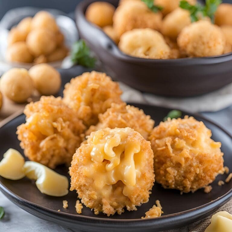 Air Fryer Restaurant Recipes Close Up of Deep Fried Mac and Cheese Balls