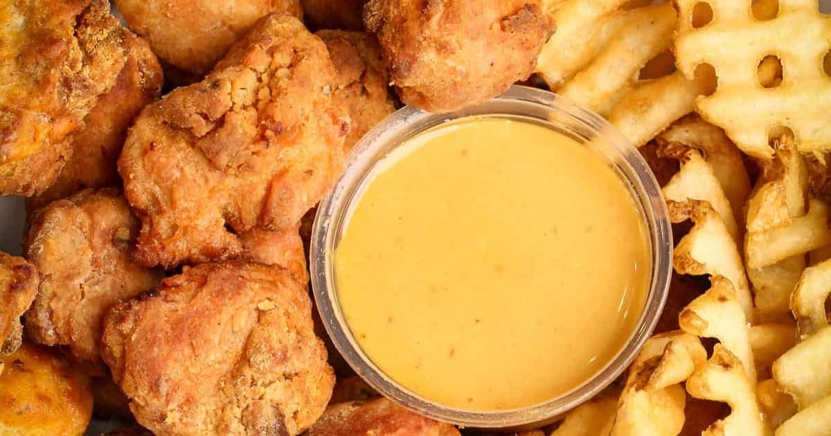 Air Fryer Restaurant Recipes Close Up of Chick Fil A Nuggets and Waffle Fries