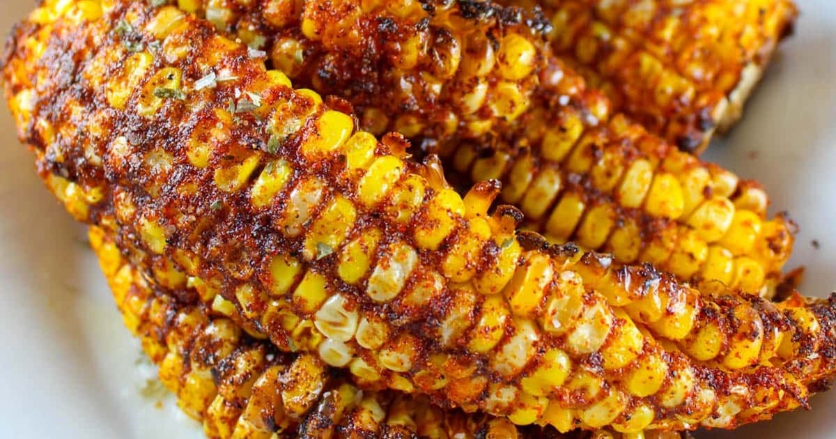 Air Fryer Side Dishes for Chicken Recipes Close Up of Corn Ribs in the Air Fryer