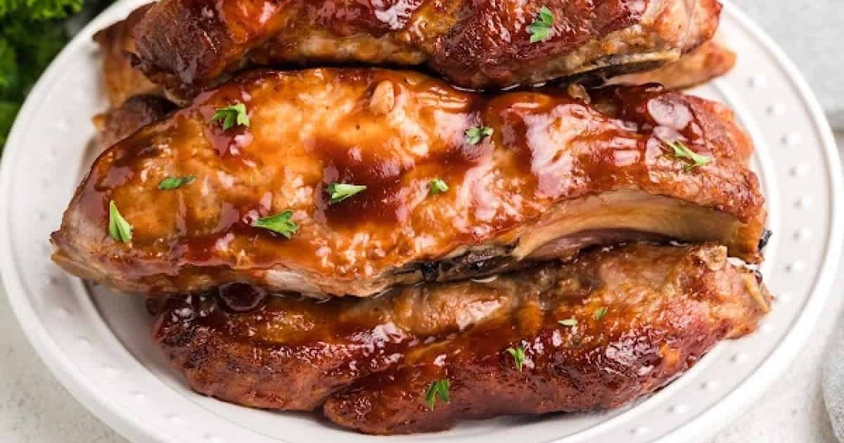 Must Make Memorial Day Recipes in your Air Fryer Close Up of a Plate of Air Fryer Country Style Ribs