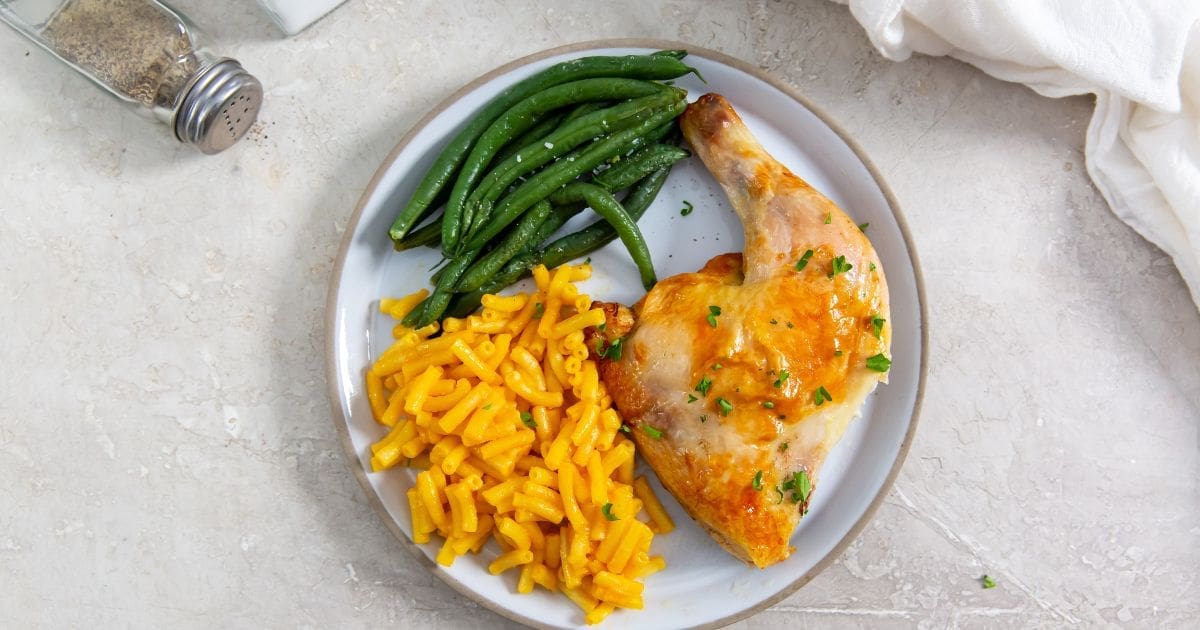 Must Know Tips to Reheat Chicken in Air Fryer a Plate of Chicken with Mac and Cheese and Green Beans