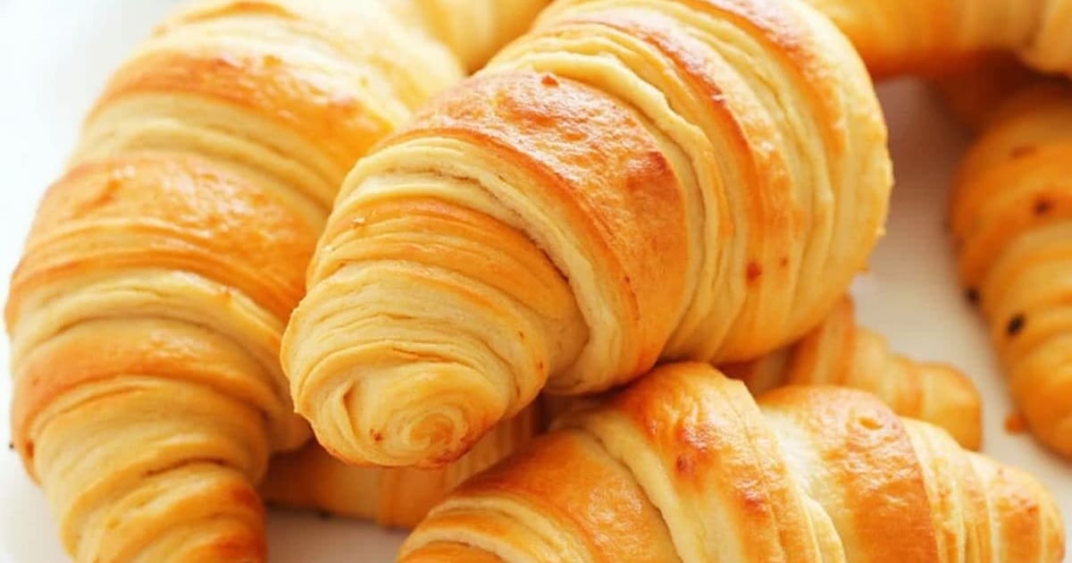 Air Fryer Croissants Close Up of Air Fried Croissants on a Plate