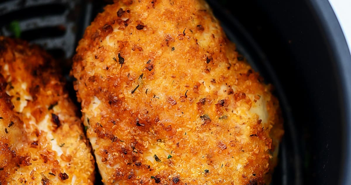 Air Fryer Parmesan Crusted Chicken Breast Recipes Close Up of Air Fryer Ranch Chicken
