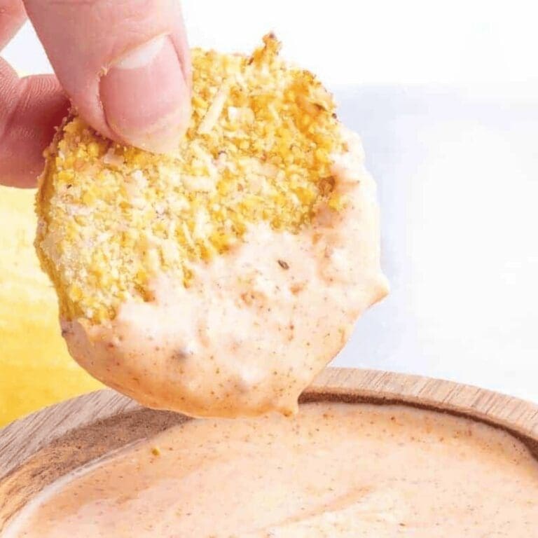 Summer Squash Air Fryer Recipes a Person Dipping a Fried Squash Chip Into Burger Sauce