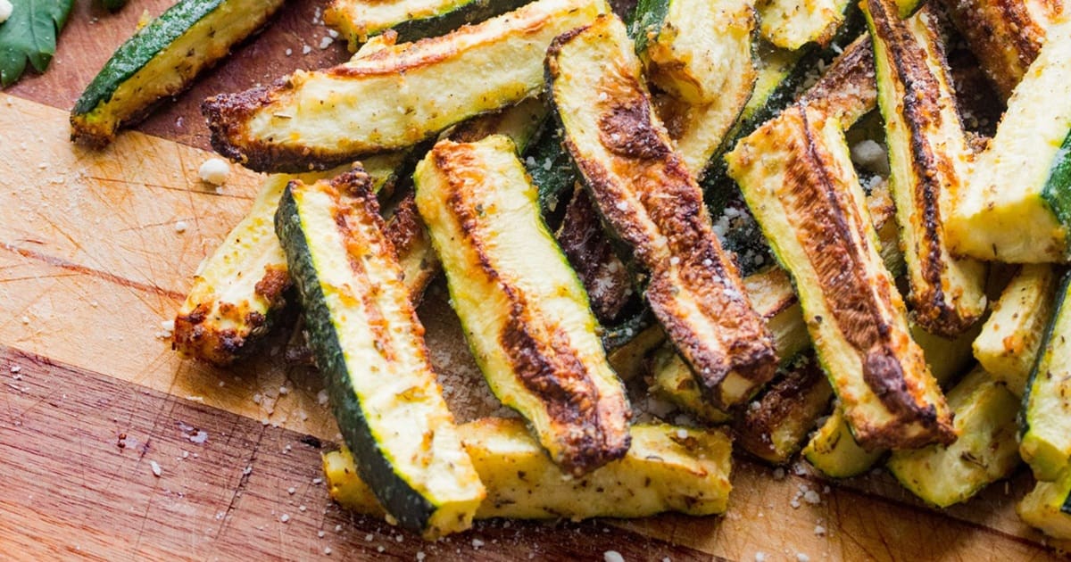 Summer Squash Air Fryer Recipes Close Up of Zucchini Fries without Breading