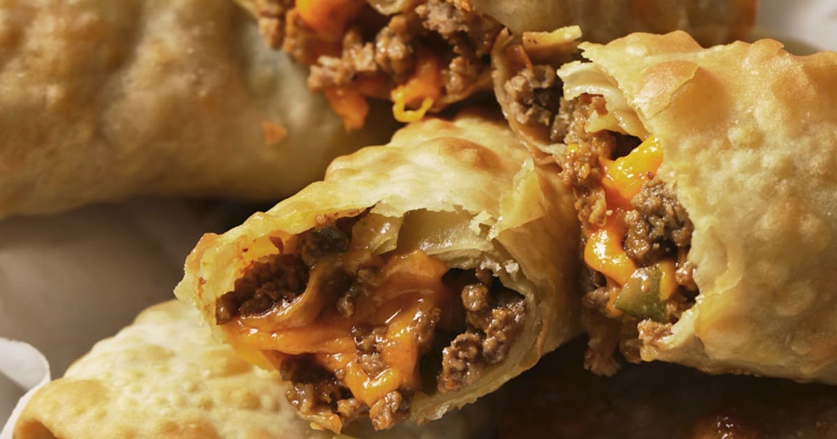 Quick Super Bowl Air Fryer Recipes Air Fryer Cheeseburger Egg Rolls on a Plate