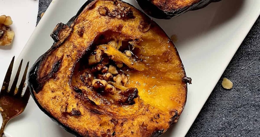 Acorn Squash Air Fryer Recipes Air Fryer Honey Butter Acorn Squash on a Plate