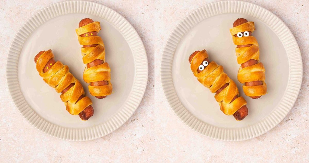Air Fryer Halloween Recipes Spooky-Cute Air Fryer Mummy Hot Dogs on a Plate