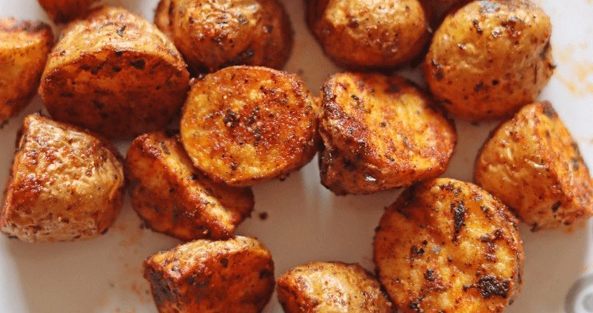 Air Fryer Thanksgiving Recipes Close Up of Air Fryer Baby Potatoes