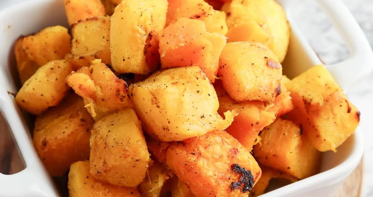 Air Fryer Thanksgiving Recipes Close Up of Air Fryer Butternut Squash