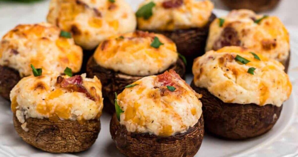 Air Fryer Christmas Party Appetizer Recipes Air Fryer Stuffed Mushrooms on a Platter