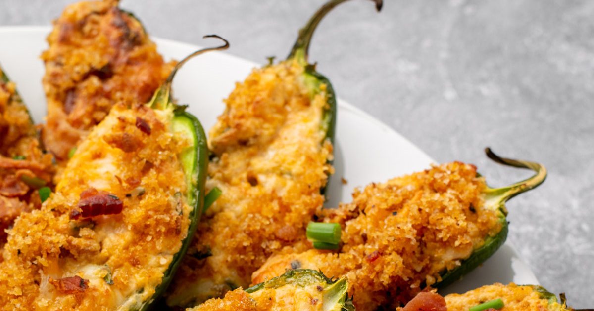 Air Fryer Christmas Party Appetizer Recipes Close Up of Stuffed Jalapenos on a Plate