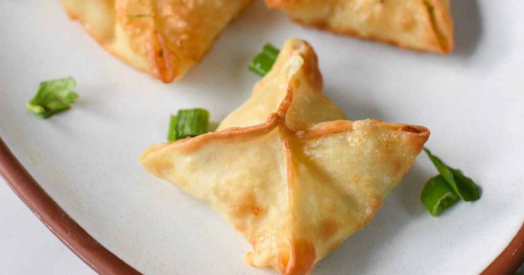 Air Fryer Christmas Party Recipes Close Up of Air Fryer Crab Ragoon on a Plate