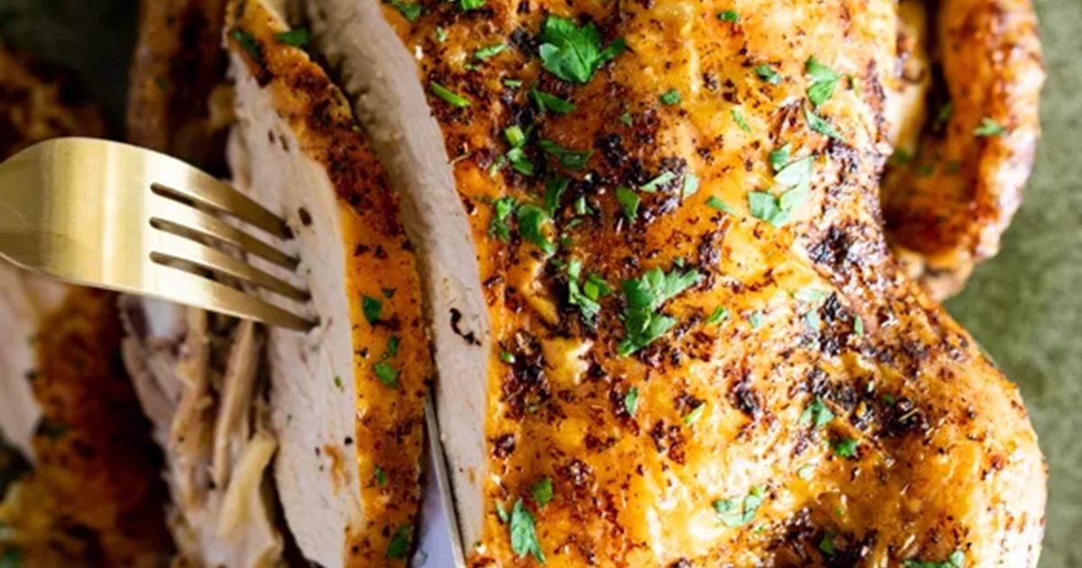 Chicken Dinners So Good Close Up of Air Fryer Lemon Zaatar Being Sliced with a Knife