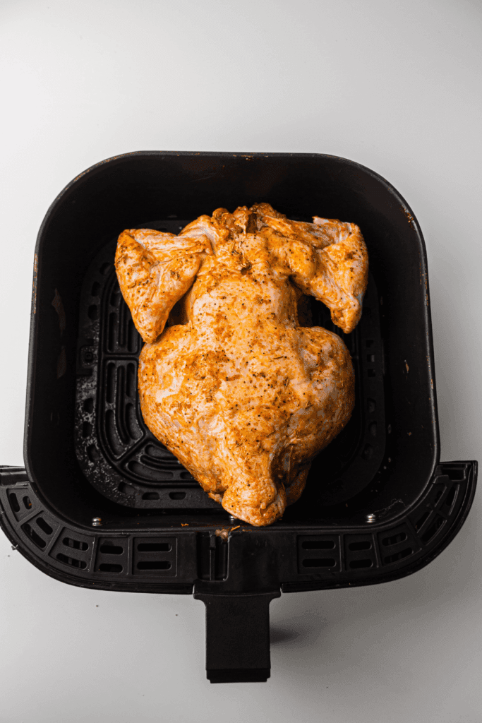 Air Fryer Whole Chicken Upside Down in an Air Fryer Basket