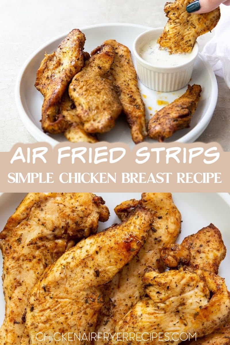 Our easy air fryer chicken breast strips recipe lets you ditch the frozen strips and make fresh chicken strips from boneless chicken breast, perfect for dipping into BBQ.