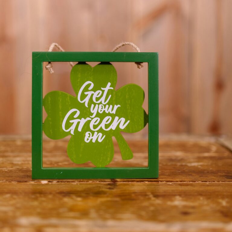 St. Patrick's Day Air Fryer Recipes a Wooden Sign in the Shape of a Shamrock That Says Get Your Green On