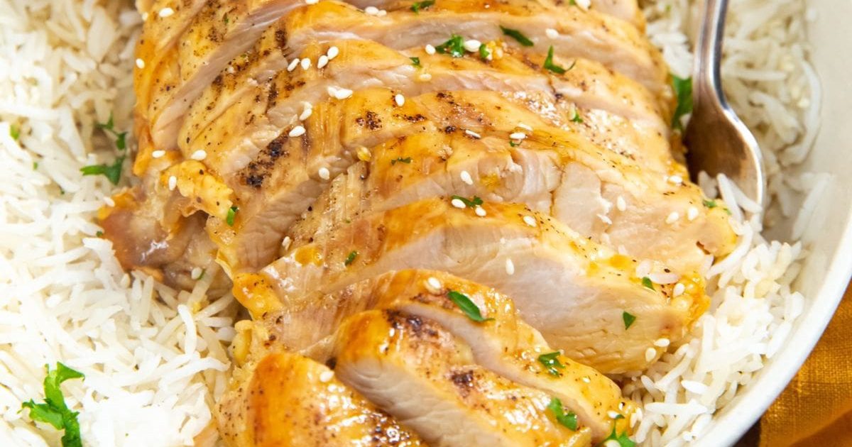 Foolproof Chicken Air Fryer Recipes Sliced Easy Air Fryer Honey Chicken Breast on Rice in a Bowl