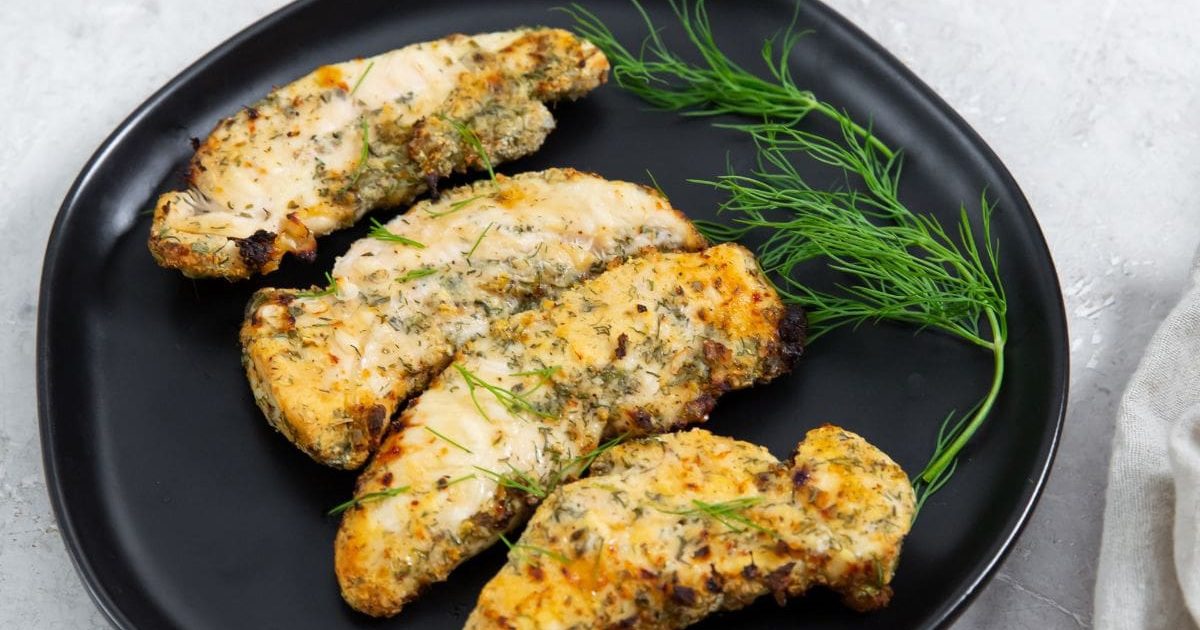 Foolproof Chicken Air Fryer Recipes Easy Air Fryer Ranch Chicken Tenders on a Black Plate
