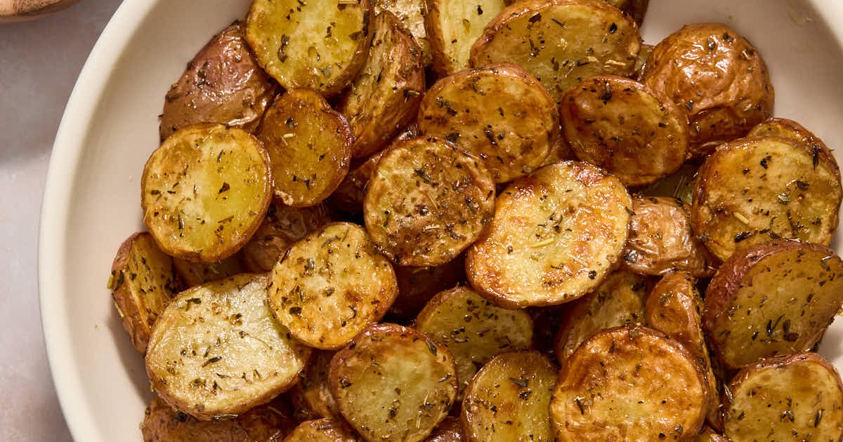 Patriotic Memorial Day Air Fryer Recipes Close Up of Air Fryer Baby Potatoes