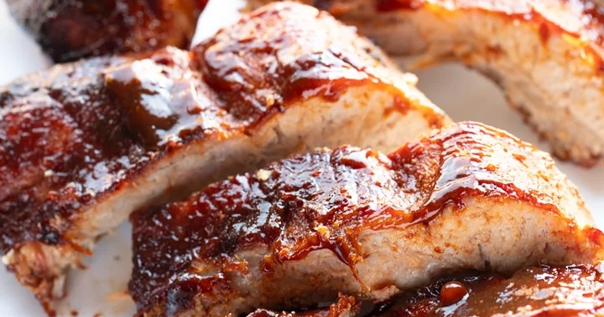 Patriotic Memorial Day Air Fryer Recipes Close Up of Easy BBQ Air Fryer Ribs