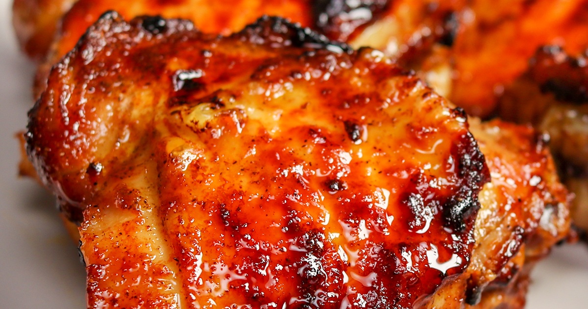 Air Fryer Bone-In Chicken Thigh Recipes Close Up of Air Fryer Brown Sugar Chicken Thighs
